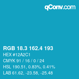 カラーコード: RGB 18.3 162.4 193 | qconv.com