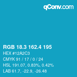 カラーコード: RGB 18.3 162.4 195 | qconv.com
