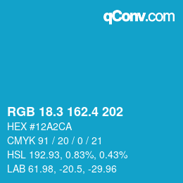 カラーコード: RGB 18.3 162.4 202 | qconv.com