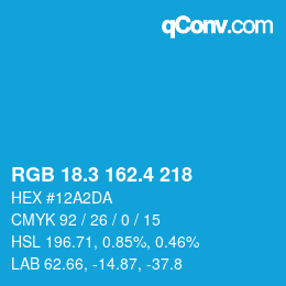 カラーコード: RGB 18.3 162.4 218 | qconv.com