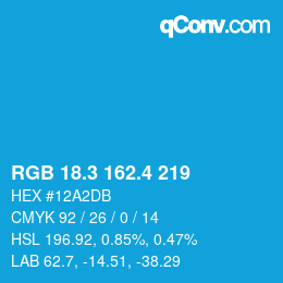 カラーコード: RGB 18.3 162.4 219 | qconv.com