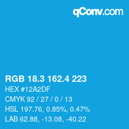 カラーコード: RGB 18.3 162.4 223 | qconv.com