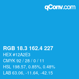 カラーコード: RGB 18.3 162.4 227 | qconv.com