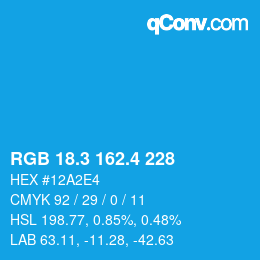 カラーコード: RGB 18.3 162.4 228 | qconv.com
