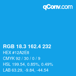 カラーコード: RGB 18.3 162.4 232 | qconv.com