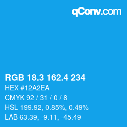 カラーコード: RGB 18.3 162.4 234 | qconv.com
