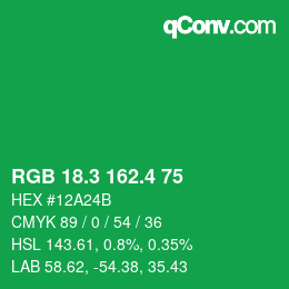 カラーコード: RGB 18.3 162.4 75 | qconv.com