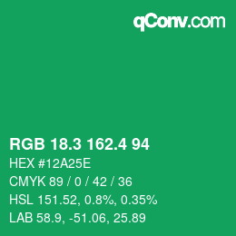 カラーコード: RGB 18.3 162.4 94 | qconv.com
