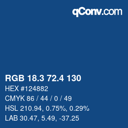 カラーコード: RGB 18.3 72.4 130 | qconv.com