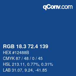 カラーコード: RGB 18.3 72.4 139 | qconv.com