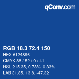 カラーコード: RGB 18.3 72.4 150 | qconv.com
