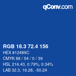 カラーコード: RGB 18.3 72.4 156 | qconv.com
