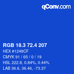カラーコード: RGB 18.3 72.4 207 | qconv.com