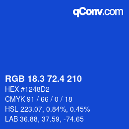 カラーコード: RGB 18.3 72.4 210 | qconv.com