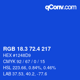 カラーコード: RGB 18.3 72.4 217 | qconv.com