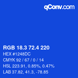 カラーコード: RGB 18.3 72.4 220 | qconv.com