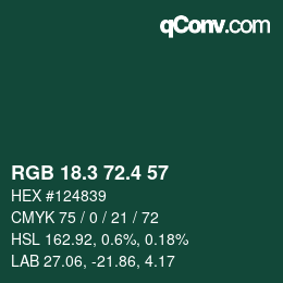 カラーコード: RGB 18.3 72.4 57 | qconv.com