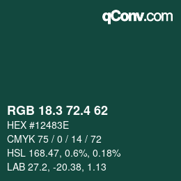 カラーコード: RGB 18.3 72.4 62 | qconv.com