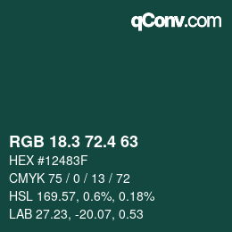 カラーコード: RGB 18.3 72.4 63 | qconv.com