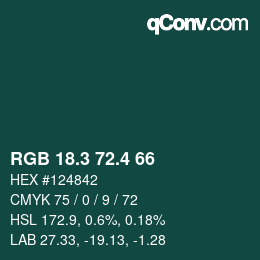 カラーコード: RGB 18.3 72.4 66 | qconv.com