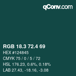 カラーコード: RGB 18.3 72.4 69 | qconv.com