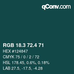 カラーコード: RGB 18.3 72.4 71 | qconv.com