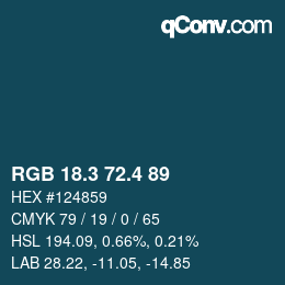カラーコード: RGB 18.3 72.4 89 | qconv.com