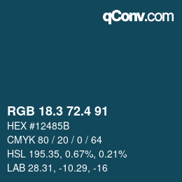 カラーコード: RGB 18.3 72.4 91 | qconv.com