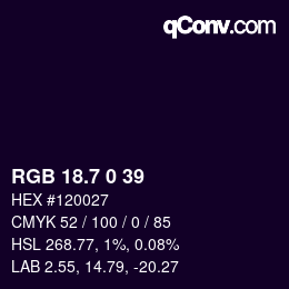 カラーコード: RGB 18.7 0 39 | qconv.com