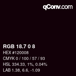 カラーコード: RGB 18.7 0 8 | qconv.com