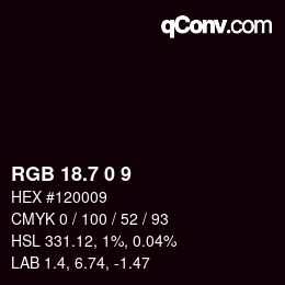 カラーコード: RGB 18.7 0 9 | qconv.com