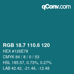 カラーコード: RGB 18.7 110.6 120 | qconv.com