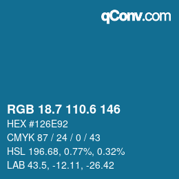 カラーコード: RGB 18.7 110.6 146 | qconv.com
