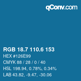 カラーコード: RGB 18.7 110.6 153 | qconv.com