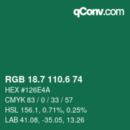 カラーコード: RGB 18.7 110.6 74 | qconv.com