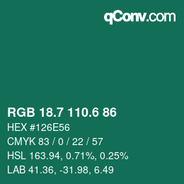 カラーコード: RGB 18.7 110.6 86 | qconv.com