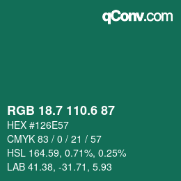 カラーコード: RGB 18.7 110.6 87 | qconv.com