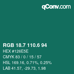カラーコード: RGB 18.7 110.6 94 | qconv.com