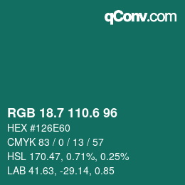 カラーコード: RGB 18.7 110.6 96 | qconv.com