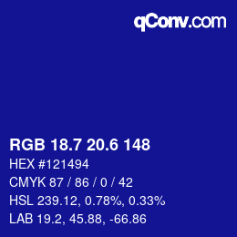 カラーコード: RGB 18.7 20.6 148 | qconv.com