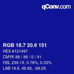 カラーコード: RGB 18.7 20.6 151 | qconv.com
