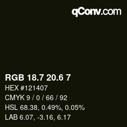 カラーコード: RGB 18.7 20.6 7 | qconv.com