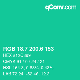 カラーコード: RGB 18.7 200.6 153 | qconv.com