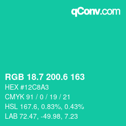 カラーコード: RGB 18.7 200.6 163 | qconv.com