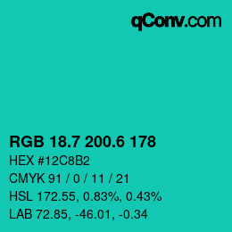 カラーコード: RGB 18.7 200.6 178 | qconv.com