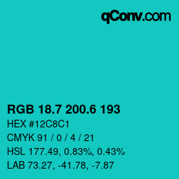 カラーコード: RGB 18.7 200.6 193 | qconv.com