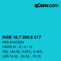 カラーコード: RGB 18.7 200.6 217 | qconv.com