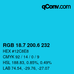 カラーコード: RGB 18.7 200.6 232 | qconv.com