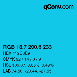 カラーコード: RGB 18.7 200.6 233 | qconv.com