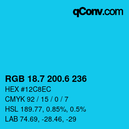 カラーコード: RGB 18.7 200.6 236 | qconv.com
